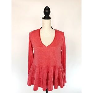 DELETTA Anthro Pink Flowy Peplum Blouse Sz S